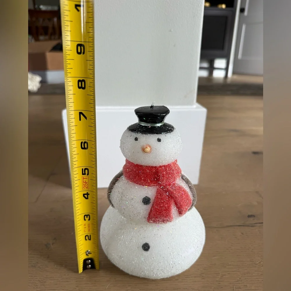 Pottery Barn Vintage Glitter Snowman 7in Holiday Candle